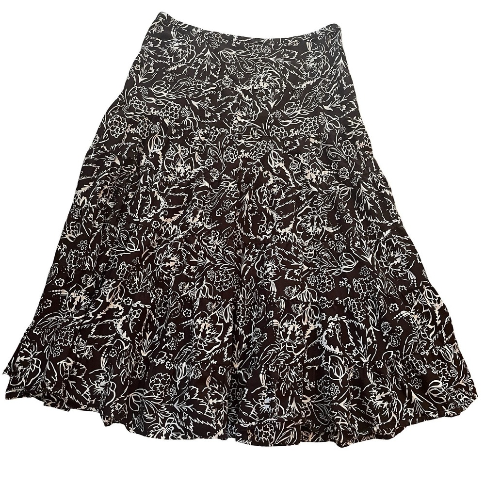 Ann Taylor LOFT Women's Size M/L Maxi Skirt Brown White Floral Peasant Cotton